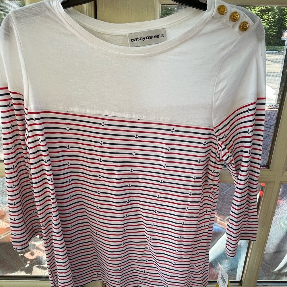 Red, white and blue 3/4 sleeve shirt never worn!